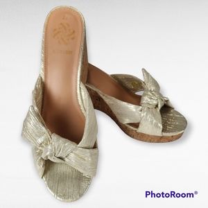 Sam & Libby Gold Bow Knotted Claudia Cork Summer Wedges size 11
